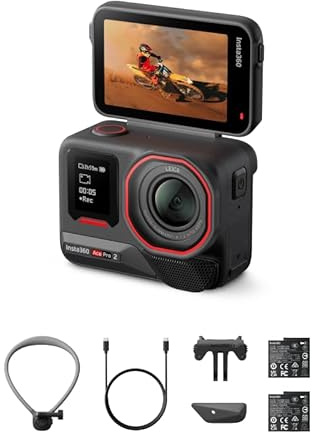Insta360 Ace Pro 2 Kit Puissance avec Double Batterie - Caméra d'action étanche 8K en collaboration avec Leica, capteur 1/1.3', puce IA double, excellente performance en basse lumière, audio supérieur