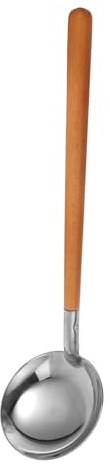TOYANDONA Louche à Soupe Inox 304 Manche Bois Clair Multifonction, Cuillère de Service et Passoire Intégrée, Ustensile Cuisine Professionnel pour Maison et Restauration, Lot