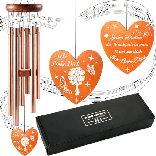 Geschenke für Frauen Windspiele aus Roségold für Draußen Hängend 6 Rohre Windspiel Metall Klangspiel Garten Glockenspiel Hängend Wind Chimes für Garten/Draußen Damen Geschenk