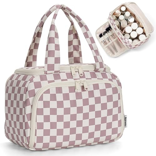 Narwey Kulturtasche Damen Gross Kulturbeutel Waschtasche Kosmetiktasche | Weit Geöffnete Make up Organizer Tasche Reise, Organisierte Fächer, Trocken und Nasstrennung, Geschenke für Frauen Mädchen