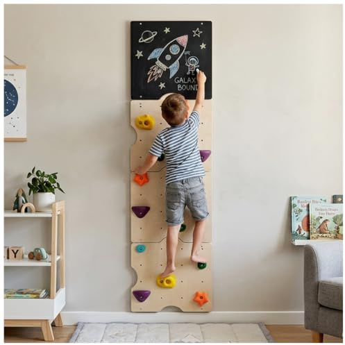 kidi house Wooden Rock Climbing Wall for Kids with 15 Rock Climbing Holds