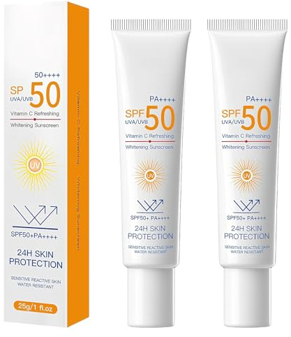SUNSCREEN 2 Pcs Sunscreen SPF 50 Protection, Vitamin C Face Sun Cream SPF 50,Face Moisturiser for Daily & Outdoor Use,Lightweight & Quick Absorption