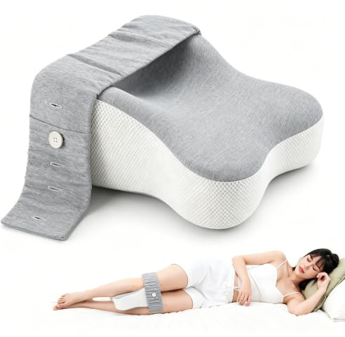 Coussin de genou pour dormeur latéral 36 cm en mousse à mémoire de forme | Coussin de jambe extra long avec bande réglable, housse antidérapante et housse lavable pour une position latérale