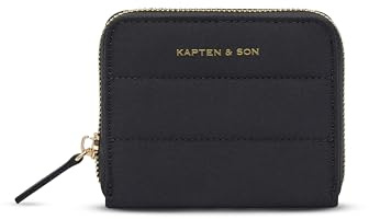 Kapten & Son Geldbörse Damen | Louvre Cloud Small All Black | Damen Portemonnaie klein | Portemonnaie Schwarz | Brieftasche mit Kleingeldfach & 6 Kartenfächer | 9,5X 11,5X 2,5cm