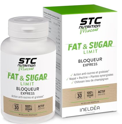 STC Nutrition Fat & Sugar Limit contrôle les envies alimentaires 90 gélules | Aide à mieux gérer les apports alimentaires, nopal, thé vert, gymnema, chitosan, gestion des graisses & des sucres