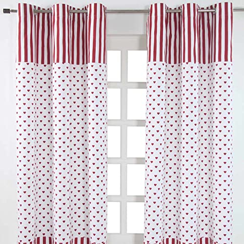 Homescapes Ösenvorhang rote Herzen 2er-Set, 117x137 cm aus 100% Baumwolle, 2 Vorhangschals mit Herz-Muster, Vorhänge für Kinderzimmer, Küche & mehr