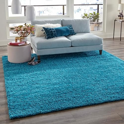 Teppich-Home Pelo Alto Ispido Tappeto Moderno Pratico Altezza Pavimento Monocromatica Turchese - Prezzo Top! - Turchese, 160x220 cm