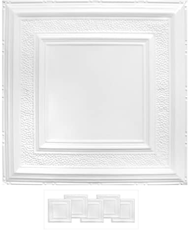 American Tin Ceilings 5-Pack 24 x 24 Genuine Tin Nail-Up Ceiling Tiles Color Bright White Satin Made in The USA, Rust-Resistant for Ceilings & Kitchens