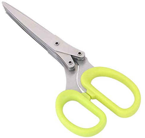 TOOHUI Herb Scissors, Kitchen Shears with 5 Blade Stainless Steel, Multipurpose Cutter & Chopper, Office Paper cutting, Professional Knives to Chop Green Onion and Spices (Blue & Green, 1 pcs)
