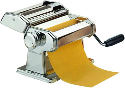 MAURY'S Sfogliatrice Inox Macchina Per La Pasta Fresca all'Uovo per Fettuccine Tagliolini Funzionamento Manuale a Manovella Larghezza 9 Tagli in Acciaio e Rullo In Alluminio (Larghezza 150 mm)