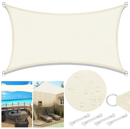 Laneetal Sonnensegel 5x7m rechteckig 160g/m² Polyester Sonnenschutz Schattenspender UV Schutz für Garten Balkon Terrasse Creme