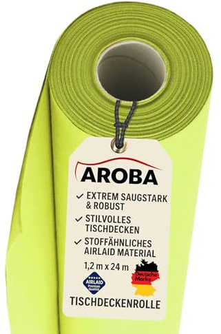 AROBA 1X Airlaid Papiertischdecken Rolle 1,2 x 24 m - Einweg Tischtuch - Stoffähnliche Premium Tischdekoration - Robust & Hoch saugfähig - Für Catering, Events, Hochzeit, Hotel & Party - Grün Kiwi