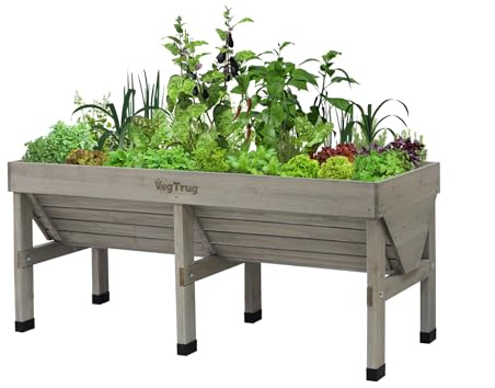 VegTrug Hochbeet Classic 1,8 m - Grey Wash - 183 x 76 x 80 cm - ergonomisch | Pflanzkasten aus 100% FSC-Zedernholz - wetterfest für Balkon, Terrasse & Garten - platzsparendes Pflanzbeet mit Vlieseinlage