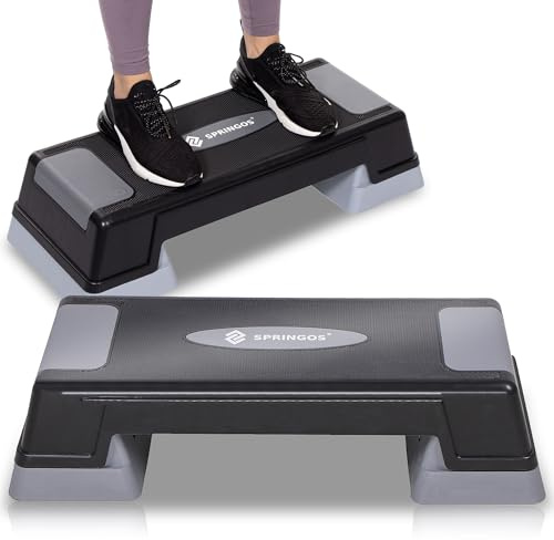 SPRINGOS Aerobic Steppbrett 70,5 x 27,5 cm Höhenverstellbar 3 Stufen, Rutschfestes Steppbrett für Zuhause, Max. Belastung 350 kg