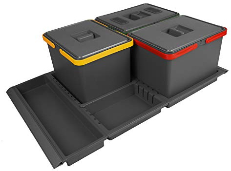 SOTECH Abfallsammler Metropolis PTC28 08050 7F 15+15+15L mit Deckel | Müllsystem für Auszug Korpusbreite 80 cm