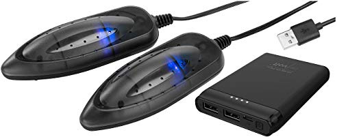 revolt Schuhtrockner Akku: Portabler USB-Schuhtrockner mit UV-Licht und kompakter USB-Powerbank (Schuhwärmer Akku, Skischuhtrockner, LED)