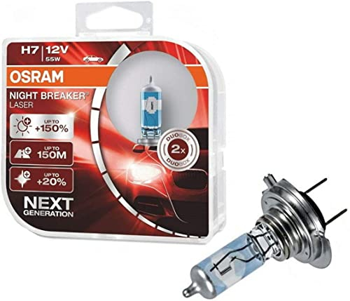 2x H7 55W 12V Night Breaker Laser +150% Next Generation 64210NL-HCB hell Weiß Ersatz Halogen Birne für Scheinwerfer, Fernlicht, Abblendlicht - E-geprüft
