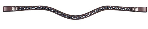 QHP Leder Stirnriemen Eldorado schicke Wellenform Strasssteine (Warmblut, braun/Marine)
