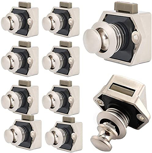 10 Stück Push Button Catch Door Lock Verriegelung, Keyless-Schrank Metall Push Button Drehknopf Schloß für Wohnmobil Caravan Van Yacht Drawer Cabinet Door (Perlnickel)