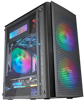 Mars Gaming MC300, Caja PC Gaming Compacta MicroATX/Mini-ITX, 3X Ventiladores 120mm FRGB, Frontal Malla Total-Mesh, Cristal Templado, Negro