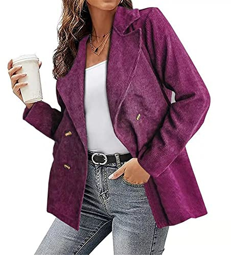 ShangSRS Veste pour Femme Blouson en Velours Côtelé Femme Blazer Couleur unie Automne et hiver Femmes Cardigan Femme (Violet, XL)