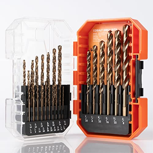 Amoolo Kobalt-Bohrer-Set (1/16 -3/8, 23 Stück), M35 HSS Metallbohrer für Stahl, Edelstahl, Hartmetall, Gusseisen, Kunststoff und Holz