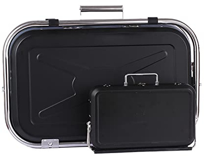 JMEX Barbecue au charbon de bois portable Acier Inoxydable Grande valise de barbecue portable pour pique-nique en plein air Patio arrière-cour Randonnée Camping Cuisine-23.4x15x4.3inch, Black