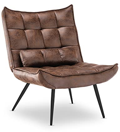 MCombo moderner Sessel Relaxsessel für Wohnzimmer, mit Taillenkissen, Retro Vintage Lesesessel Loungesessel Stuhl Polstersessel, 4779-1 (Braun-Mikrofaser)