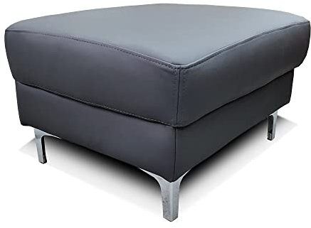Quattro Meble Dunkelgraues Echtleder Hocker Sitzhocker Rindsleder Sitzwürfel Fußhocker Polsterhocker Echt Leder Puff Modell KANTE mit trapezförmigen Edelstahl-Chromfüßen (50 x 50 x H-40 cm)