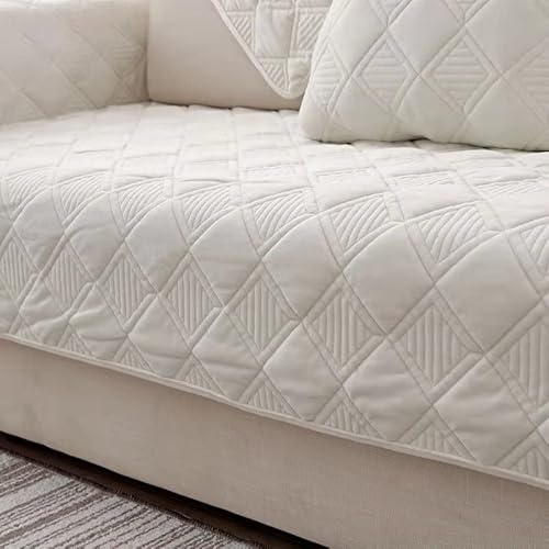 Quilted Couch Cover for Sectional L Shape, Non-Slip Thicken Sofa Cover Reversible Sofa Slipcover Furniture Protector Armrest Backrest Settee Cover Pets Kids Children Dog Cat