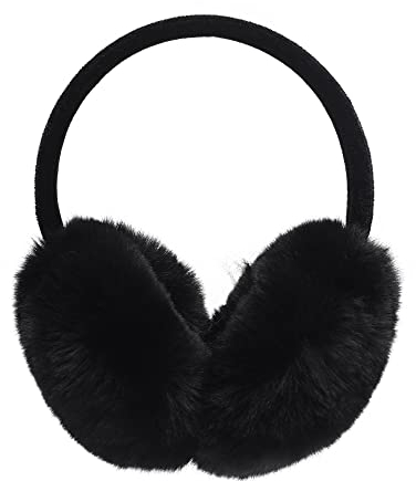 ZLYC Womens Girls Winter Fashion Adjustable Faux Fur EarMuffs Ear Warmers(Furry Black)