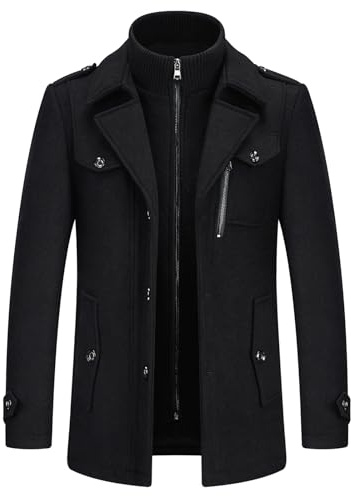 KUDORO Manteau Homme Mi-Long en Laine Chaud Hiver Trench Coat Classique | Parka Pardessus Caban Slim Fit Business Coup-Vent Revers Overcoat