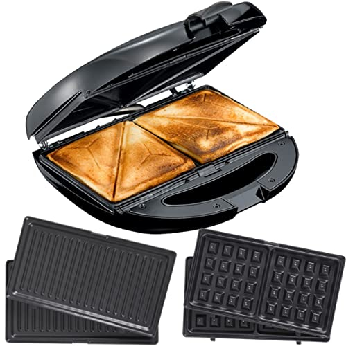 Melissa Sandwichmaker 3-in-1 - Sandwichtoaster - Waffeleisen - Kontaktgrill - antihaftbeschichtet und Spülmaschinenfest - anti-rutsch Füße - Kontrollleuchte - 850 Watt - schwarz