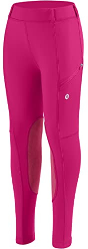 SANTINY Girls Horse Riding Pants with Zipper Pockets Kids Stretchy Equestrian Breeches Knee-Patch Youth Schooling Tights (Rose_L)