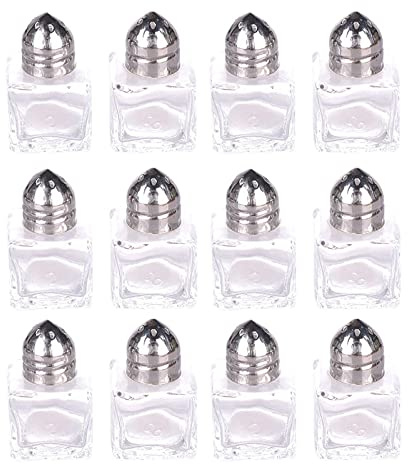 Verve Jelly 12pcs Mini Salt and Pepper Shakers, Spice Jars with Adjustable Pour Holes Stainless Steel & Glass Salt Pepper Containers Refillable Spice Dispenser for Pepper Salts Seasoning