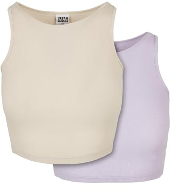 Urban Classics Kvinna T-Shirt Ladies Cropped Rib Top 2-Pack, Softseagrass+Lilac, XS
