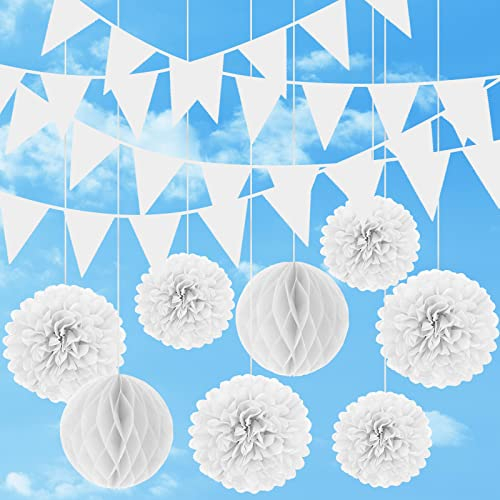 Bandierine in poliestere resistente alle intemperie, 12 m, per matrimoni, cameretta dei bambini, compleanni, feste, decorazioni, con pompon e lanterne
