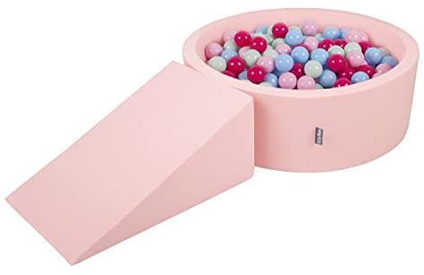 KiddyMoon Area di Gioco in Schiuma con Tondo Piscina di Palline (200) per Bambini, Rosa:Rosa Chiaro/Rosa Scuro/Azzurro/Menta