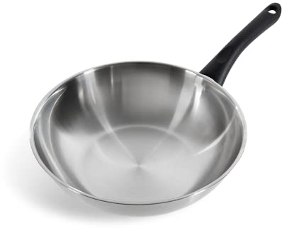 BK Bold Edelstahl-Wok 28 cm/3,7 l, Induktion, 18/10 Professionell Unbeschichtet, Tri-Ply, Robust, Satinierte Oberfläche, Kaltgriff, Ofenfest, Spülmaschinengeeignet, Silber