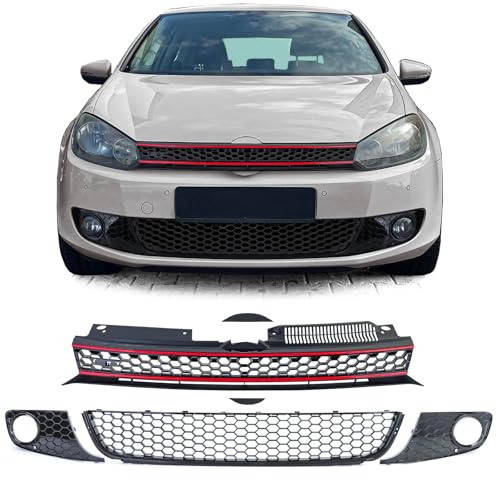 Waben Kühlergrill ohne Emblem + Stoßstangengitter GLANZ für VW Golf 6 08-13