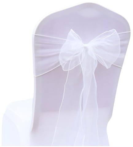 Wisafory 50 Stück Stuhlschleifen Organza Stuhl Schärpe Schleife Band Stuhlhussen Stuhl Organza Schleifenband Dekoration für Hochzeit Zeremonie Event Feier Party 18 x 275 cm Weiß 50 Stück