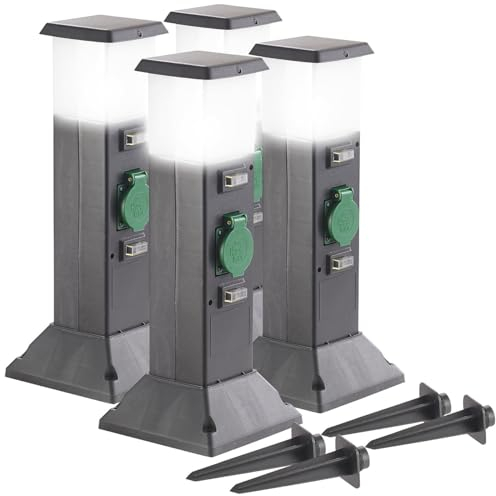 Royal Gardineer Außensteckdose mit Licht: 4-fach-Garten-Steckdose mit Beleuchtung, Spritzwasserschutz IP44 (Außensteckdose Garten mit Licht, Gartensteckdose mit Leuchte, Rasenmäher)