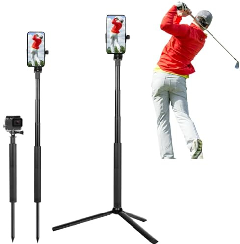 Golf Tripod and Monopod Selfie Stick with Ground Spike Stake, 51 Golf Swing Analyzer Phone Holder for Training Aid, Golf Selfie Stick Tripod for Recording Swings