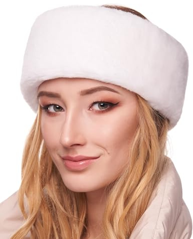 Futrzane Modern Stirnband - Russische Ohr Wärmer - Fell Stirnband Damen Winter - Größe S (Weiß Modern)