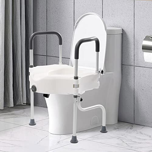 3-in-1 Toilettensitzerhöhung mit Armlehnen 11cm, Toilettensitzheber WC Stzerhöhung Toilettenaufsatz Aufstehhilfe Höhenverstellbar für Senioren,Behinderten