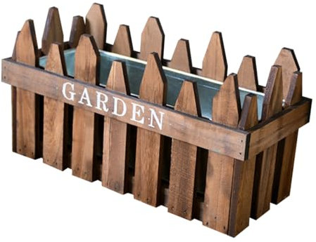 ANDRESLAD Rustikaler Holzblumentopf Mit Zaun-Design Rechteckiger Blumenkübel Für Fenster Garten Und Terrasse Hellbraun Handgefertigte Natürliche Für Pflanzen Und Sukkulenten