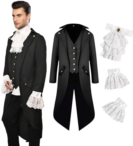 costume YQVGFBY veste steampunk médiévale – manteau gothique avec queue-de-morue victorien – costumes d'Halloween et de vampire pirate – A, taille M