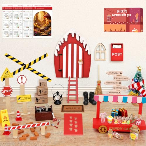 Elidepe Wichtel Zubehör, 43 PCS Wichtel Set Weihnachten Komplett, Wichteltür Set mit Baustelle und Backset, Adventskalender Füllung, Wichteltür Set für Weihnachtsdeko