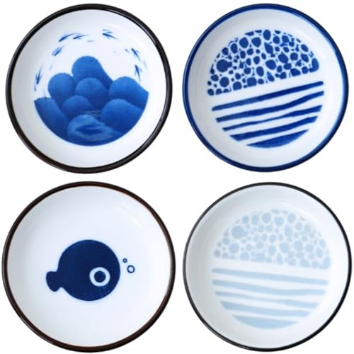 Keramiska skålar set med 4, japansk stil keramiska nypskålar, små mellanmålsskålar för tapas, efterrätt, nötter, oliv, sojasåsskål, dippskålar, ingredienser 9 m x 2 cm