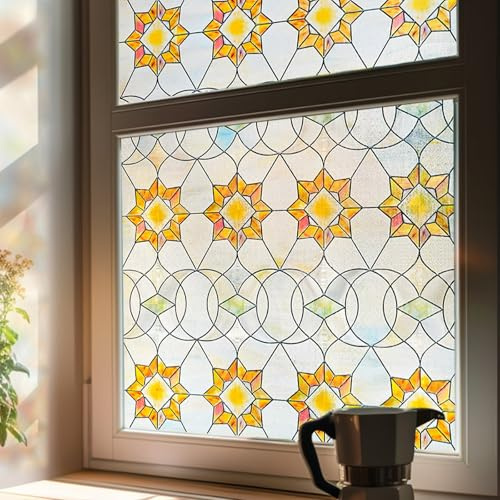 Fensterfolie selbstklebend 3D Buntglas-Fensterfolie Fenster-Sichtschutzfolie für Badezimmer, Haustür, Haus, Sonnenschutz, Wärmeschutz, Geometrie 60X90CM